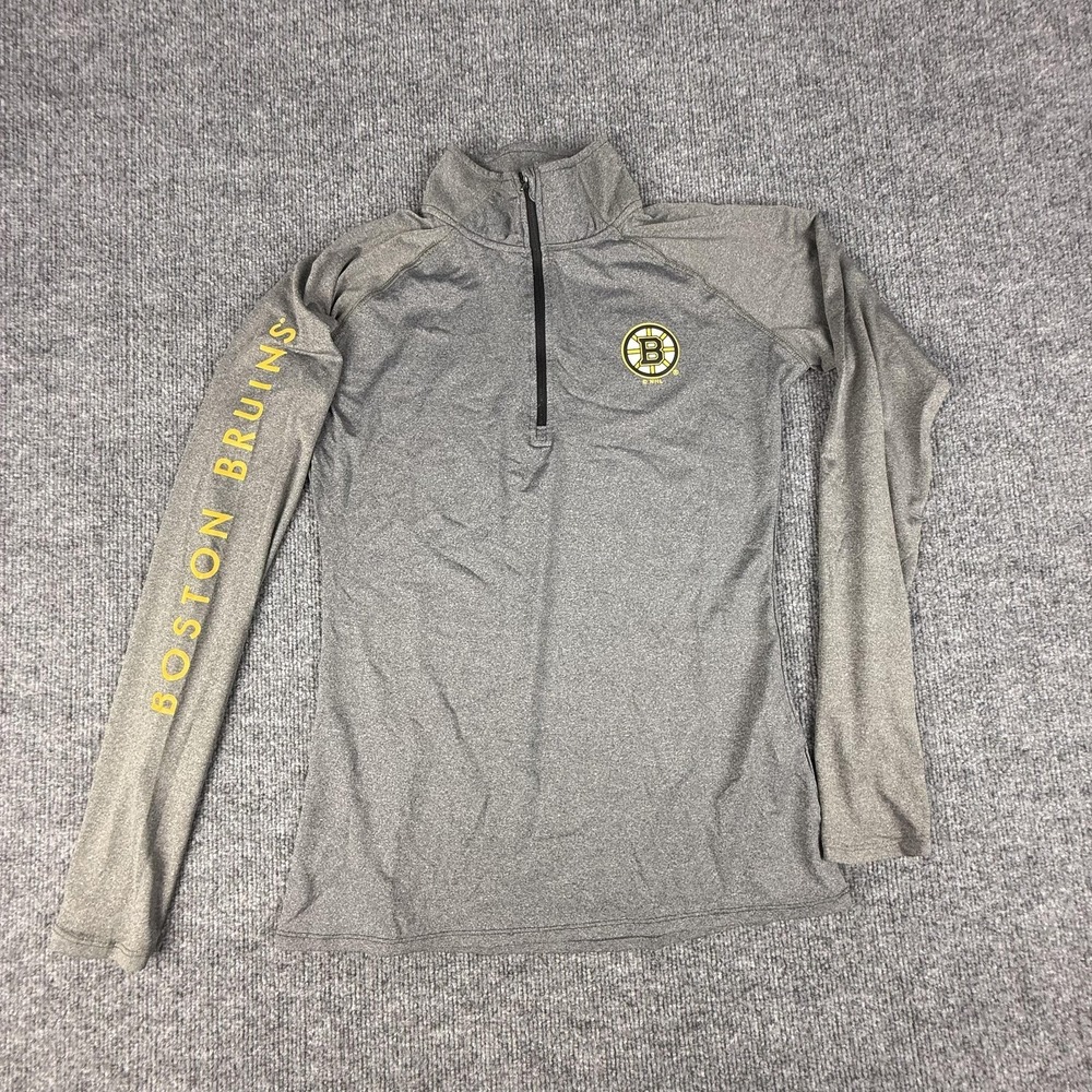 Boston Bruins Shirt Womens Small Gray NHL Hockey Quarter Zip Pullover Top